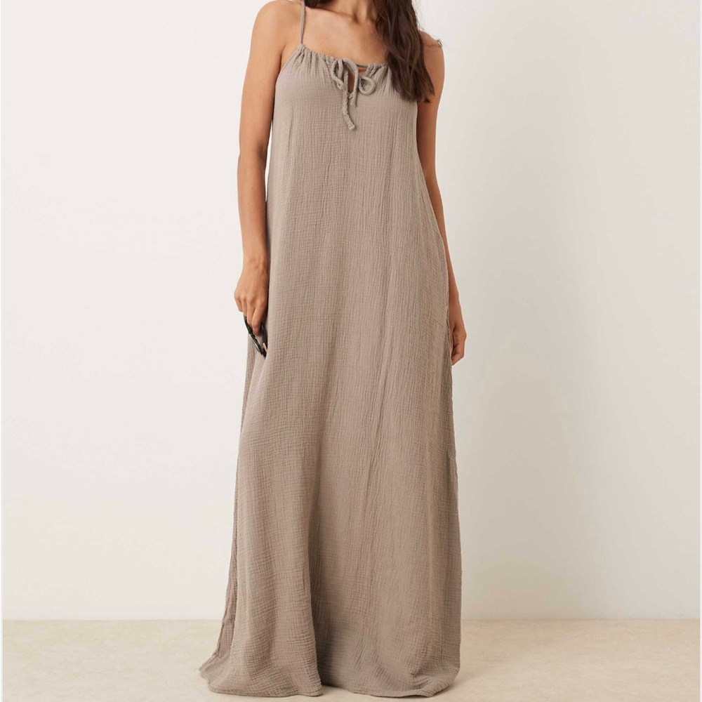 ASOS Taupe Maxi Dress with Tie Neck